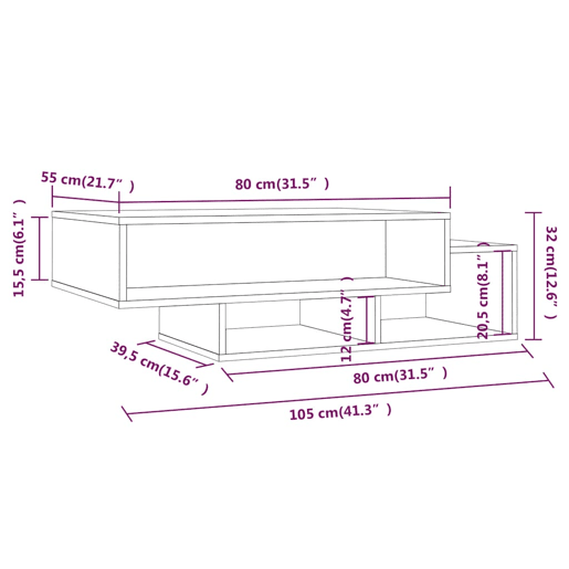 Mesa de Centro, Mesa baixa, 105x55x32cm derivados de madeira cinzento sonoma