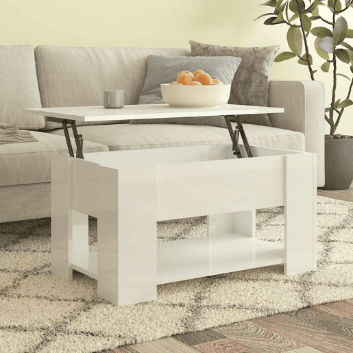 Mesa de Centro, Mesa baixa, 79x49x41 cm madeira processada branco brilhante