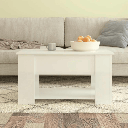 Mesa de Centro, Mesa baixa, 79x49x41 cm madeira processada branco brilhante