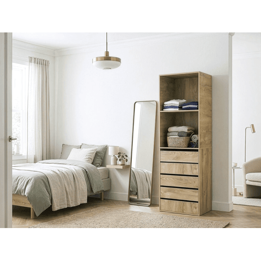 Roupeiro Opéra com 5 gavetas e 2 prateleiras - 60 x 45 x 180 cm - Bege