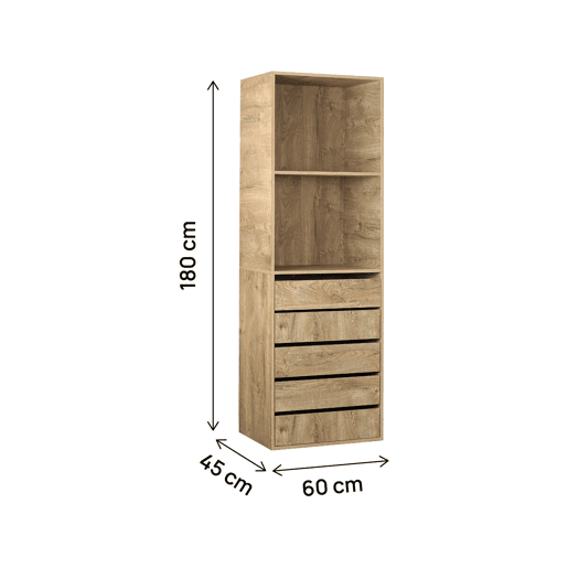 Roupeiro Opéra com 5 gavetas e 2 prateleiras - 60 x 45 x 180 cm - Bege
