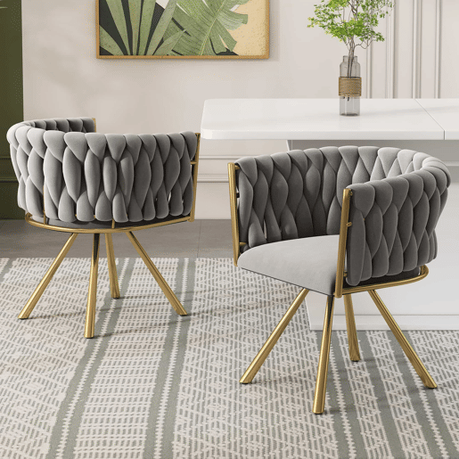 Conjunto de 2 cadeiras giratórias de veludo com braços - pernas de metal dourado - Cinzento
