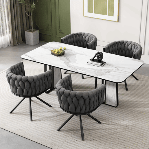 Conjunto de 6 cadeiras giratórias de veludo com braços - pernas de metal - Cinzento