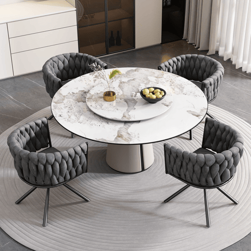 Conjunto de 6 cadeiras giratórias de veludo com braços - pernas de metal - Cinzento