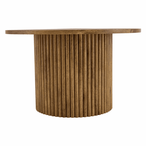 Mesa de centro redonda de 70 cm - design com colunas romanas, estrutura metálica integrada, estilo retro de luxo para a sala de estar - cor de madeira