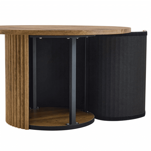 Mesa de centro redonda de 70 cm - design com colunas romanas, estrutura metálica integrada, estilo retro de luxo para a sala de estar - cor de madeira