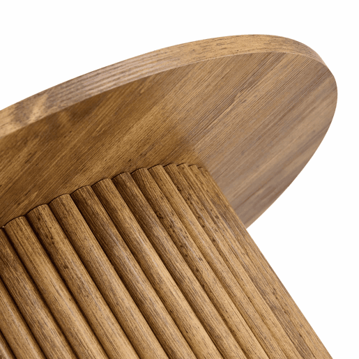 Mesa de centro redonda de 70 cm - design com colunas romanas, estrutura metálica integrada, estilo retro de luxo para a sala de estar - cor de madeira
