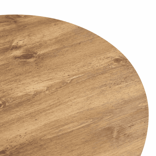 Mesa de centro redonda de 70 cm - design com colunas romanas, estrutura metálica integrada, estilo retro de luxo para a sala de estar - cor de madeira