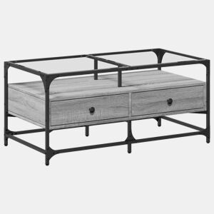Mesa de Centro, Mesa baixa c topo de vidro 98,5x50x45 cm cinza sonoma aço