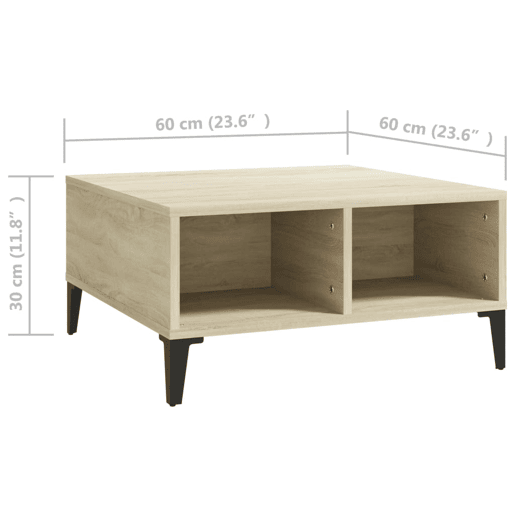 Mesa de Centro, Mesa baixa, 60x60x30 cm derivados de madeira carvalho sonoma