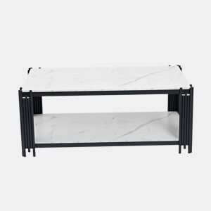 Mesa de centro 114 x 64 x 46 cm - retangular com pés de metal e tampo com efeito mármore, mobiliário moderno - preto e branco