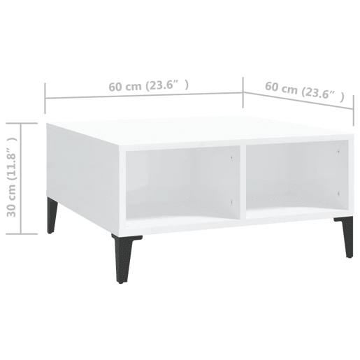 Mesa de Centro, Mesa baixa, 60x60x30cm derivados de madeira branco brilhante
