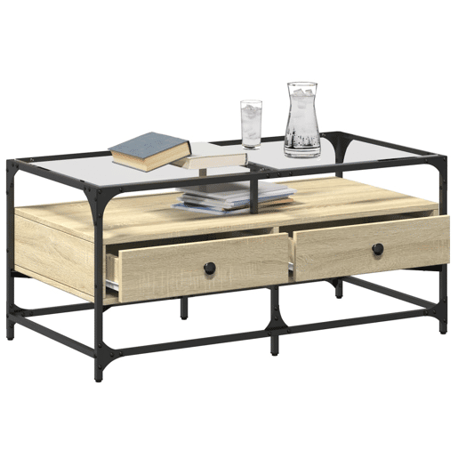 Mesa de Centro, Mesa baixa ctopo de vidro 98,5x50x45cm carvalho sonoma aço