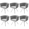 Conjunto de 6 cadeiras giratórias de veludo com braços - pernas de metal prateado - Cinzento