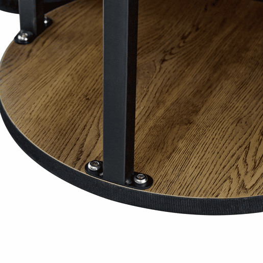 Mesa de centro redonda de 70 cm - design canelado ao estilo das colunas romanas, estrutura metálica integrada, estilo retro de luxo para a sala de estar - cor nogueira