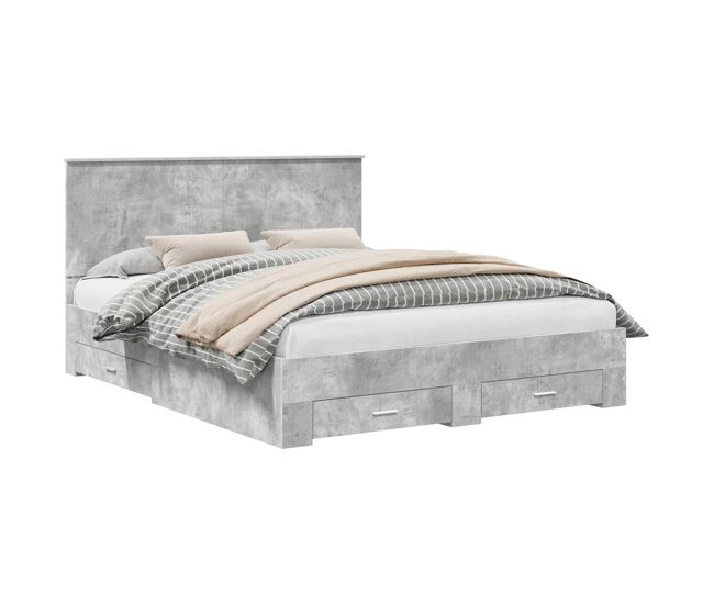 Estructura de cama matrimonial comodidad con cabecera - gris concreto 160 x 200 cm