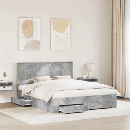 Estrutura De Cama De Casal Moderno - Cinzento 160 x 200 cm Madeira processada
