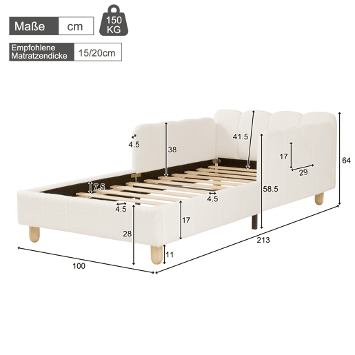 Sofá-cama individual fixa 90x200 cm de veludo,bege