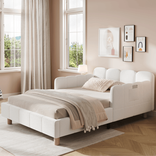 Sofá-cama individual fixa 90x200 cm de veludo,bege