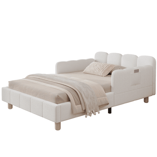 Sofá-cama individual fixa 90x200 cm de veludo,bege