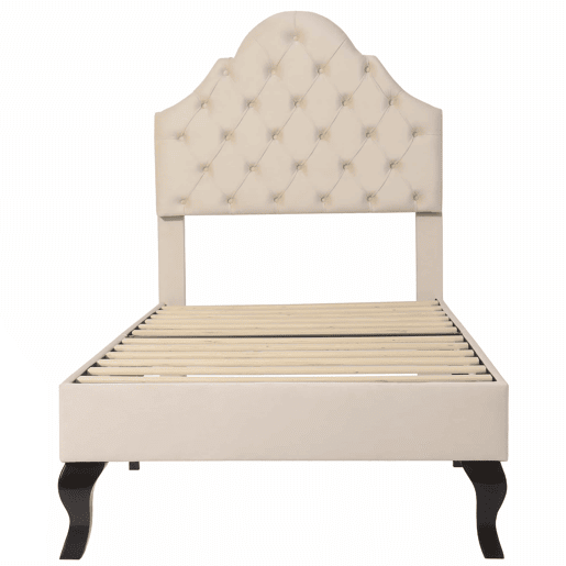 Cama estofada 90x200cm em veludo com cabeceira regulável + estrado de molas - Bege