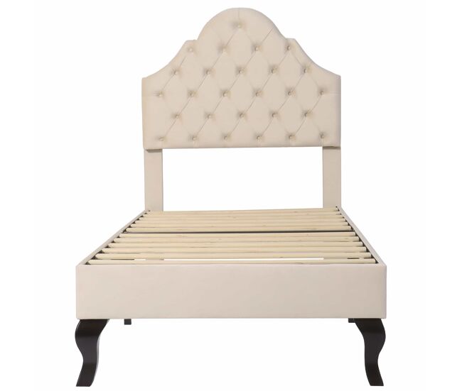 Cama tapizada 90x200cm en terciopelo con cabecero regulable + somier - beige