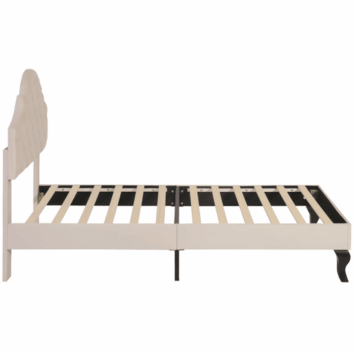 Cama estofada 90x200cm em veludo com cabeceira regulável + estrado de molas - Bege