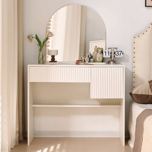 Penteadeira 135 x 90 x 40 cm - com espelho, gavetas e prateleiras abertas, design moderno - branco