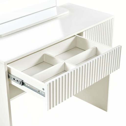 Penteadeira 135 x 90 x 40 cm - com espelho, gavetas e prateleiras abertas, design moderno - branco
