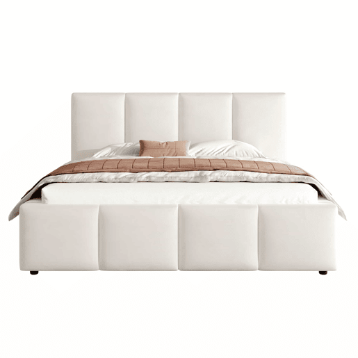 Cama estofada 180 x 200 cm - com base de colchão e cabeceira acolchoada - bege chenille