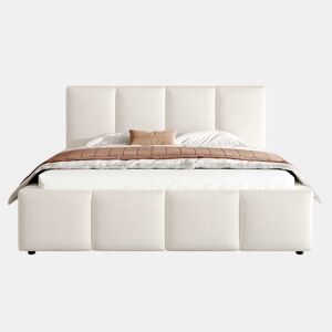 Cama estofada 180 x 200 cm - com base de colchão e cabeceira acolchoada - bege chenille