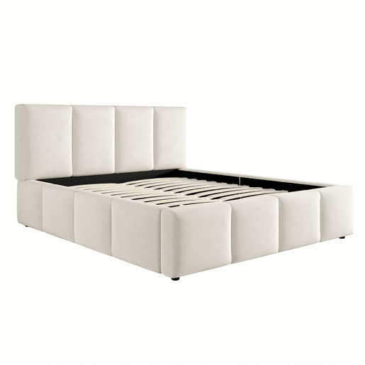 Cama estofada 180 x 200 cm - com base de colchão e cabeceira acolchoada - bege chenille