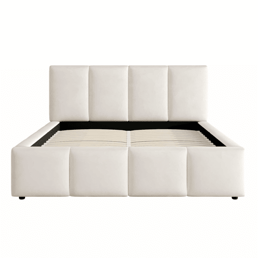 Cama estofada 180 x 200 cm - com base de colchão e cabeceira acolchoada - bege chenille