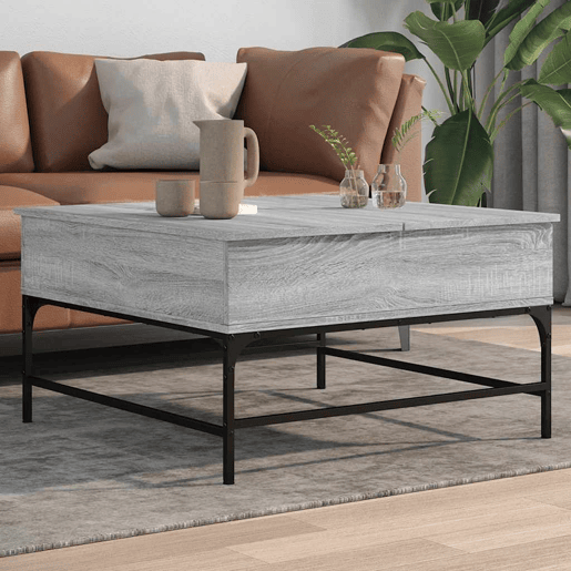 Mesa de Centro, Mesa baixa, 80x80x45cm deriv. madeirametal cinzento sonoma