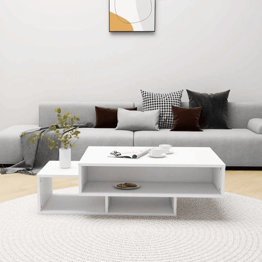 Mesa de Centro, Mesa baixa, 105x55x32 cm derivados de madeira branco