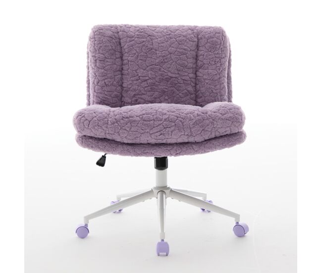 Silla de oficina 67 cm - asiento ancho de pelo sintético ajustable con base metálica giratoria - violeta