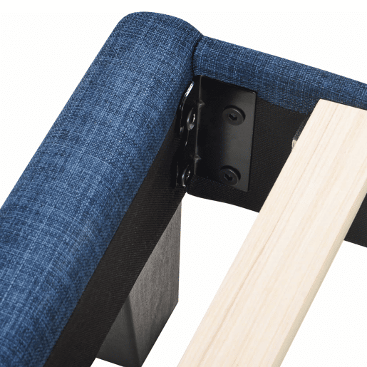 Cama estofada em tecido de linho - 90x200 cm - com cabeceira e estrado de molas - Azul