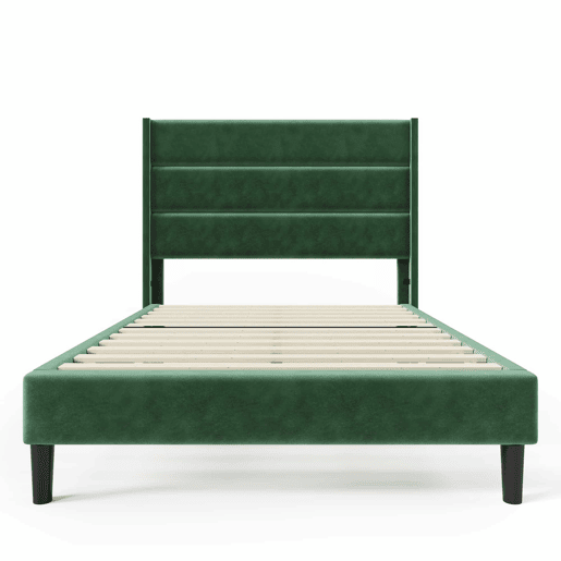 Cama estofada em veludo - 90x200cm - estilo contemporâneo - Verde