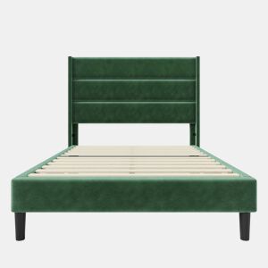 Cama estofada em veludo - 90x200cm - estilo contemporâneo - Verde