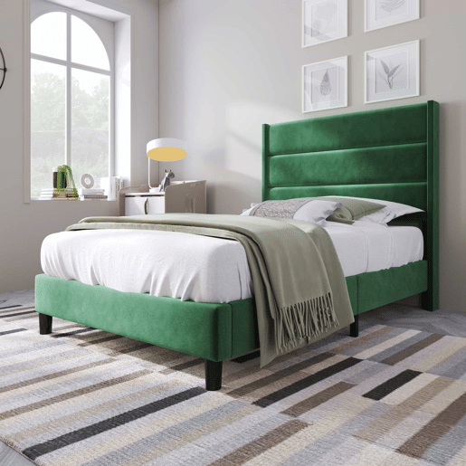 Cama estofada em veludo - 90x200cm - estilo contemporâneo - Verde