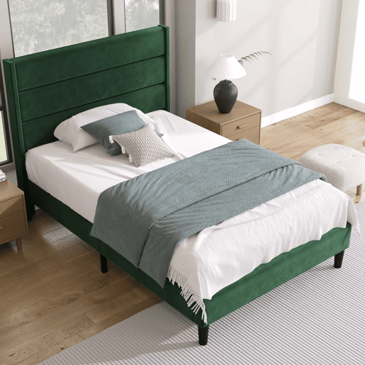 Cama estofada em veludo - 90x200cm - estilo contemporâneo - Verde