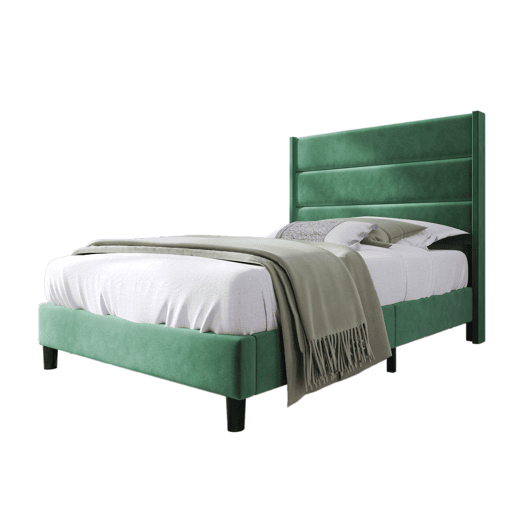 Cama estofada em veludo - 90x200cm - estilo contemporâneo - Verde
