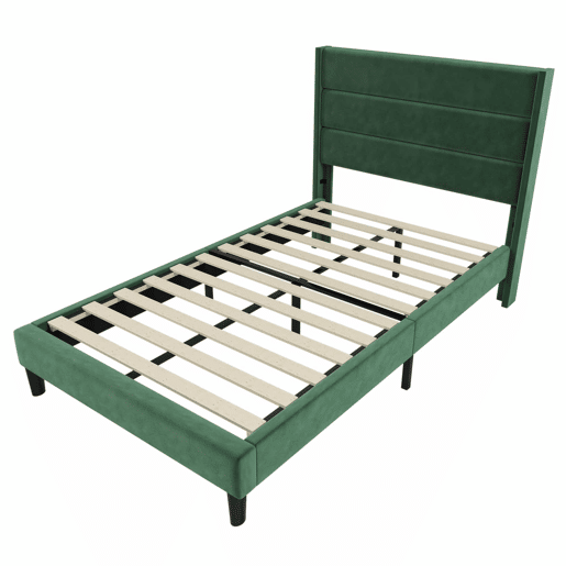 Cama estofada em veludo - 90x200cm - estilo contemporâneo - Verde