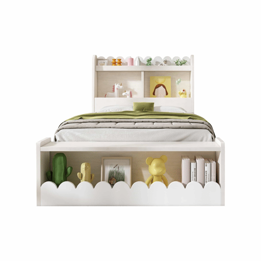 Cama individual em madeira 90x190cm - com 2 gavetas e prateleiras - Branco (colchão não incluído)