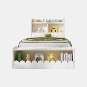 Cama individual em madeira 90x190cm - com 2 gavetas e prateleiras - Branco (colchão não incluído)