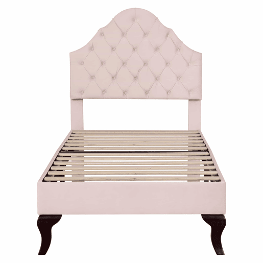Cama estofada em veludo 90x200 cm com cabeceira regulável + estrado de molas - Rosa