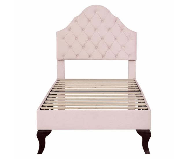 Cama tapizada de terciopelo 90x200 cm con cabecero regulable + somier - rosa