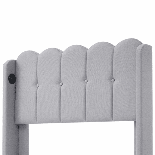 Cama individual 90x200 cm - Com função de carregamento USB Tipo C, cama estofada com estrado, material linho - Cinza