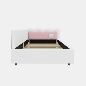 Cama Daybett 90x200 cm - Sofá-cama, luz ambiente LED com controlo remoto, cama com estrado (sem colchão), imitação de felpa - Branco