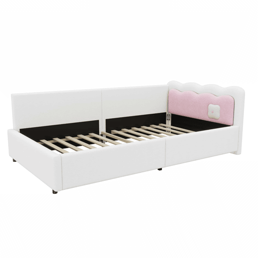 Cama Daybett 90x200 cm - Sofá-cama, luz ambiente LED com controlo remoto, cama com estrado (sem colchão), imitação de felpa - Branco